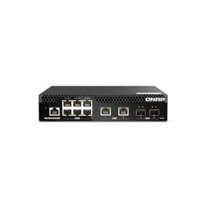 威联通 QSW-M2106R-2S2T 6x 2.5GbE RJ45 端口、2x 10GbERJ45 端口及 2x 10GbE SFP+ 光纤端口